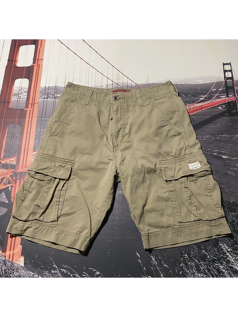 Levis Cargo Shorts Mens 32x11 Red Tab Khaki Relaxed Grunge Hiking Utility Y2K